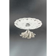 Bursa Porselen Dekor Royal Siyah Gümüş Metal Ayaklı Servis Tabağı