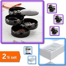 Hereveoyuncak Siyah 4 Katlı Takı Toka Organizer + 8 Bölmeli Çekmece Düzenleyici - 2li Set M0B2D3