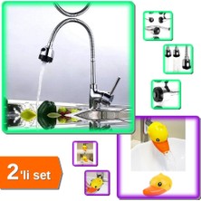 Hereveoyuncak Oynar Başlıklı 2 Fonksiyonlu Spiral Musluk Başlığı + Sevimli Ördek Musluk Uzatıcı - 2li Set S4A8H3