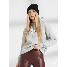 Ribana Classic Kadın Kapüşonlu Üç Iplik Hello Kitty Baskılı Yumuşak Dokulu Içi Pamuklu Uzun Kollu Sweatshirt