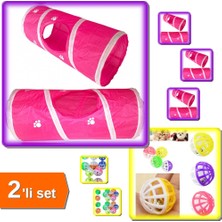 Hereveoyuncak Kedi Oyun Tüneli 25X55 cm + 10 Adet Renkli Çıngıraklı Top - 2li Set L7Q0D9