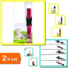 Hereveoyuncak Ayarlanabilir Çıngıraklı Kedi Tassması + Kedi Oltası - Peluş Toplar - 4li Set 1zyybp