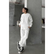 Yakamel Kadın 3iplik Şardonlu Oversıze Rahat Kalıp Bisiklet Yaka Eşofman Takımı