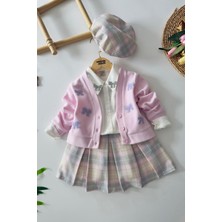 Miniğimin Cicileri Minigimin Cicileri Yaka Taş Fiyonk Detaylı Ekose Etekli Kız Çocuk 4 Lü Takım - Lila