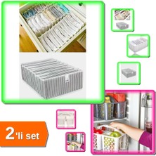 Hereveoyuncak 8 Gözlü L Beden Akordiyon Çekmece Düzenleyici + Buzdolabı Düzenleyici Sepet - Gri - 2li Set X0N4U1
