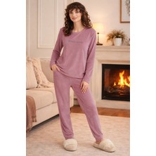 Remsa Kadın Kadife Kumaş Pijama Takımı 13165-3011-PUDRA