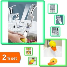 Hereveoyuncak Filtreli Kireç Hapsedici Robotik Kol Musluk Başlığı + Musluk Uzatıcı Sevimli Ördek - 2li Set S1X4H0