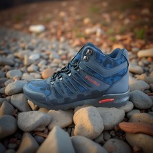 Erkek Lacivert Kamuflaj Su Itici Bilekli Outdoor Trekking Yürüyüş Ayakkabısı