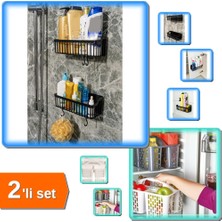 Hereveoyuncak 2 Adet Plastik Yapışkanlı Askılı Mutfak Banyo Rafı + Buzdolabı Düzenleyici Sepet Gri - 2li Set W0A9W