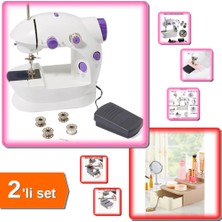 Hereveoyuncak Dikiş Makinesi Mini Pedallı Elektrikli + Makyaj Organizeri + Compact Çekmeceli Düzenleyici - 2li Set LJ3K09