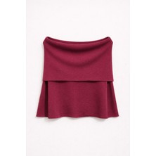 Mixray 7009 Kadın Madonna Yaka Triko Bluz Bordo