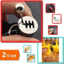Hereveoyuncak Hareketli Vites Kutusu Anahtarlık + Yumurtlayan Eğlenceli Tavuk Anahtarlık Strees Topu - 2li Set L6R3