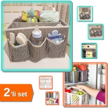 Hereveoyuncak Tutturma Aparatlı 5 Bölmeli Bebek Beşik Başucu Düzenleyici + Gri Buzdolabı Düzenleyici Sepet-2li Set