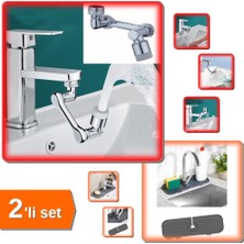 Hereveoyuncak 1080 Derece Dönebilen Robotik Kol Musluk Başlığı + Su Tutucu Esnek Lavabo Batarya Matı - 2li Set Q6V