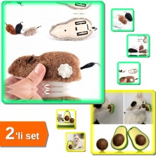 Hereveoyuncak Kurmalı Kedi Eğitim Oyuncağı Tüylü Fare + Avokado Dönen Kedi Nanesi Cat Oyun Topu - 2li Set FB4VVV
