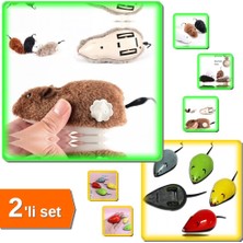Hereveoyuncak Kurmalı Kedi Eğitim Oyuncağı Tüylü Fare + Eğlenceli Kedi Oyuncağı Çek Bırak Fare - 2li Set J9X3K7