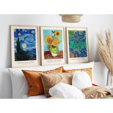 Pam Studio 3’lü Van Gogh Tablo Seti – Yıldızlı Gece, Ayçiçekleri Ahşap Çerçeveli Poster