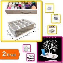 Hereveoyuncak Pratik 12 Bölmeli Çekmece Düzenleyici + Geyik Şeklinde Mücevher Organizeri - 2li Set M8H5A9