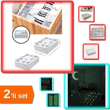 Hereveoyuncak 12 Bölmeli Çekmece Düzenleyici + Işık Veren Fosforlu Yıldız Tozu Etiketleri - 2li Set U8G6C5