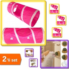 Hereveoyuncak Kedi Oyun Tüneli 25X55 cm + Duvara Yapışan Dönen Kedi Nanesi Doğal Kedi Oyun Topu - 2li Set G3P4Y0