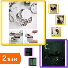 Hereveoyuncak 4 Katlı Dönebilen Silindir Takı Makyaj Kutusu + Fosforlu Karanlıkta Işık Veren Etiket - 2li Set U7T9