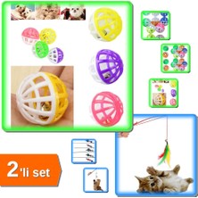 Hereveoyuncak 100 Adet Çıngıraklı Evcil Hayvan Oyun Topu + Kedi Oltası - Eğlenceli Oyun 2li Set 2F3749