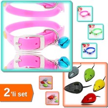 Hereveoyuncak Çıngıraklı Silikon Kedi Köpek Tassması + Kedi Oyuncağı Çek Bırak Fare - Eğlenceli 2li Set CNGV82