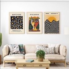 Pam Studio 3’lü Matisse Picasso Bauhaus Soyut Desenli Ahşap Çerçeveli Dekoratif Duvar Tablo Seti