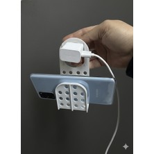 Priz Üstü Cep Telefonu Şarj Standı ve Askılığı - Kablo Düzenleyici Stand Beyaz