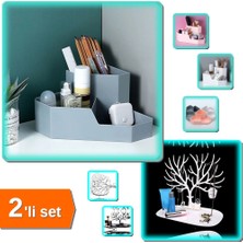 Hereveoyuncak  Çok Amaçlı Masaüstü Köşe Düzenleyici + Mücevher Organizeri Geyik Şeklinde - 2li Set X7U4E1