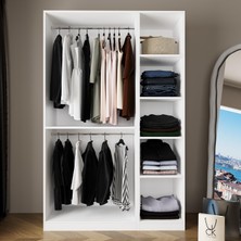 Bimossa KB7040 Goss 135 cm Kapaksız Iki Bölmeli Dar Gardırop,askılı ve Raflı Beyaz Açık Giyinme Dolabı