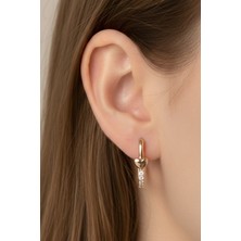 Sacce Scarves & Accessories Kalp Detaylı Oval Halka Küpe – Zirkon Taşlı 18K Rose Gold Minimal Küpe