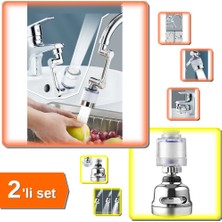 Hereveoyuncak Filtreli Krom 3 Fonksiyonlu Oynar Musluk Başlığı + Kireç Hapsedici Robotik Kol Musluk - 2li Set Xyz7