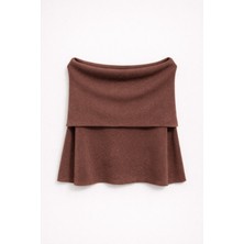 Mixray 7009 Kadın Madonna Yaka Triko Bluz Kahve