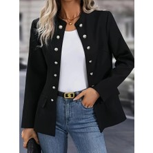 Kadın Uzun Kollu Hakim Yaka Önden Düğmeli Kısa Atlas Ceket