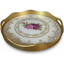 Roy King Roykıng Yuvarlak Pembe Çiçekli Tepsi 40X5