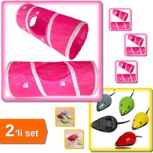Hereveoyuncak Kedi Tüneli 25X55 cm + Çek Bırak Kedi Oyuncağı - 2li Set V6F8D3