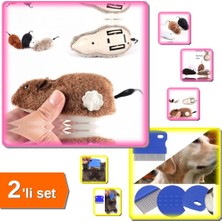 Hereveoyuncak Kurmalı Kedi Eğitim Oyuncağı Tüylü Fare + Ince Dişli Bit Pire Tarağı - Bakım Tarağı - 2li Set K8W6Y7