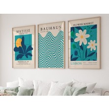 Pam Studio 3’lü Matisse Bauhaus Çiçek Desenli Soyut Modern Ahşap Çerçeveli Dekoratif Duvar Tablo Seti