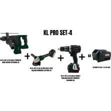 Klpro Set-4 (Şarjlı Pnömatik Kırıcı Matkap+Şarjlı Darbeli MATKAP+115 mm Şarjlı Avuç Taşlama kömürsüz)