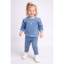 Dinamik çocuk Kız Bebek/çocuk Pembe Çilek Nakışlı 2parça Omuzdan Çıtçıtlı Esnek Kot Kumaş Mevsimlik 2li Takım Alt+Üst Bayramlık 6-24AYLIK