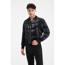 G-FOX Chmps ?! Parısse Erkek Kısa Kapşonsuz Bomber Şişme Mont Dik Yaka Günlük Spor Kışlık Dış Giyim 9757E