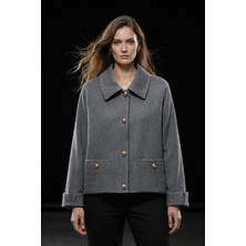 Studio Fashion 1988 Kadın Gri Kaşe Rahat Kalıp Kaşe Triko Ceket Mont