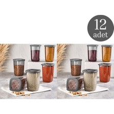 Comprox Vip Ahmet 12'lı 1200ML Set Etiketli Füme Kumsal Kare Saklama Kabı Seti Erzak Saklama Kabı Kavanoz