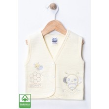 Miniel Unisex Bebek Arı Nakışlı Organik Pamuklu 3-6-9 Ay Kapitone Bebek Yelek