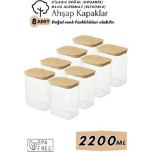 Comprox Doğal Ahşap Kapaklı Silikon Contalı 8'li Set Saklama Kabı 2200ML
