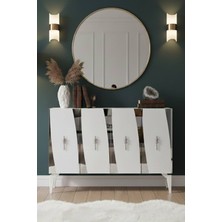 Yumedi Design KA1213BS - Başarı Konsol, Tv Sehpası, Çok Amaçlı Dolap ve Kahve Köşesi 120CM Beyaz-Silver