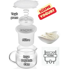 Comprox Cam Yoğurt Süzme Kabı, Peynir Yapma Aparatı, Cam Demlik, Ölçü Kabı 2.2 Litre (Isıya Dayanıklı)