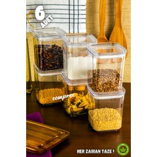 Comprox 6'lı 900ML Sert Kare Erzak Saklama Kabı Seti - Vakumlu Hava Aldırmaz Kapak, Düzenleyici Bpafree
