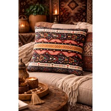 Nazende Handmade Etnik Desenli Dekoratif Kırlent Kılıfı 43 X43 Cm, Kare, Çok Renkli (Keten)
